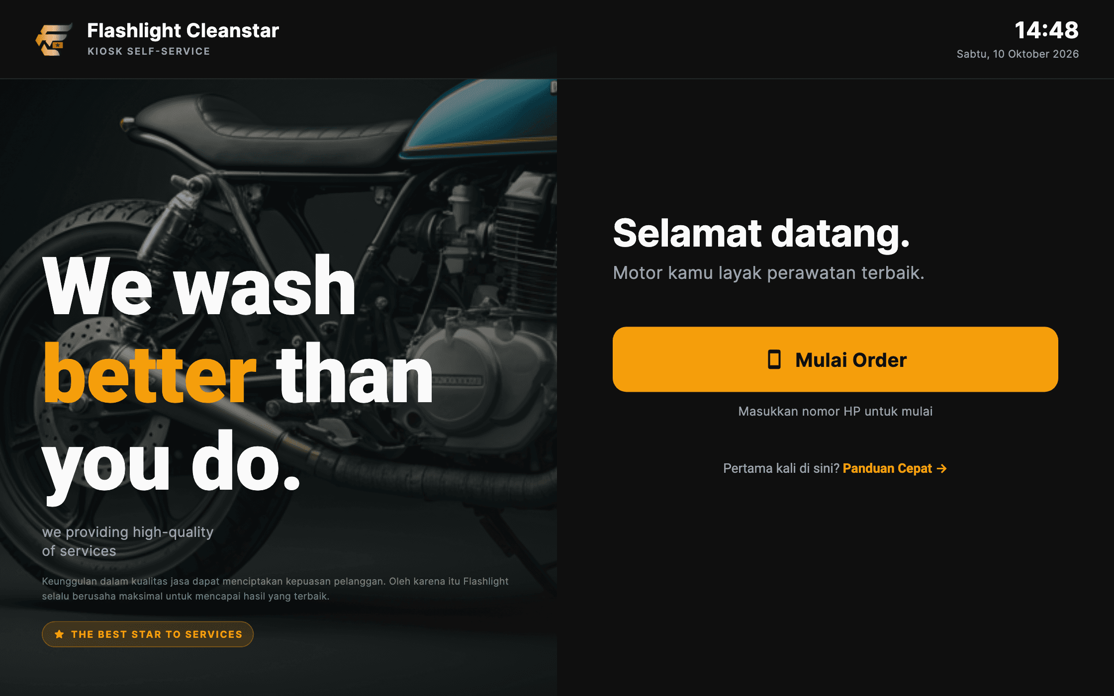 Flashlight Cleanstar — Layar sambutan kios