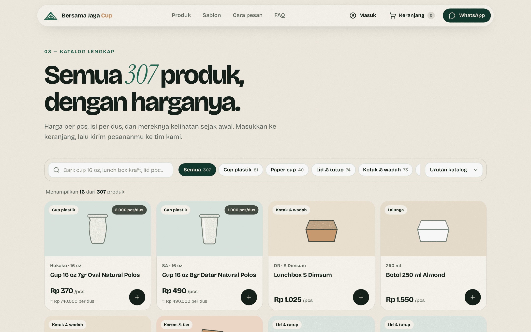 Bersama Jaya Cup — Katalog publik dengan harga