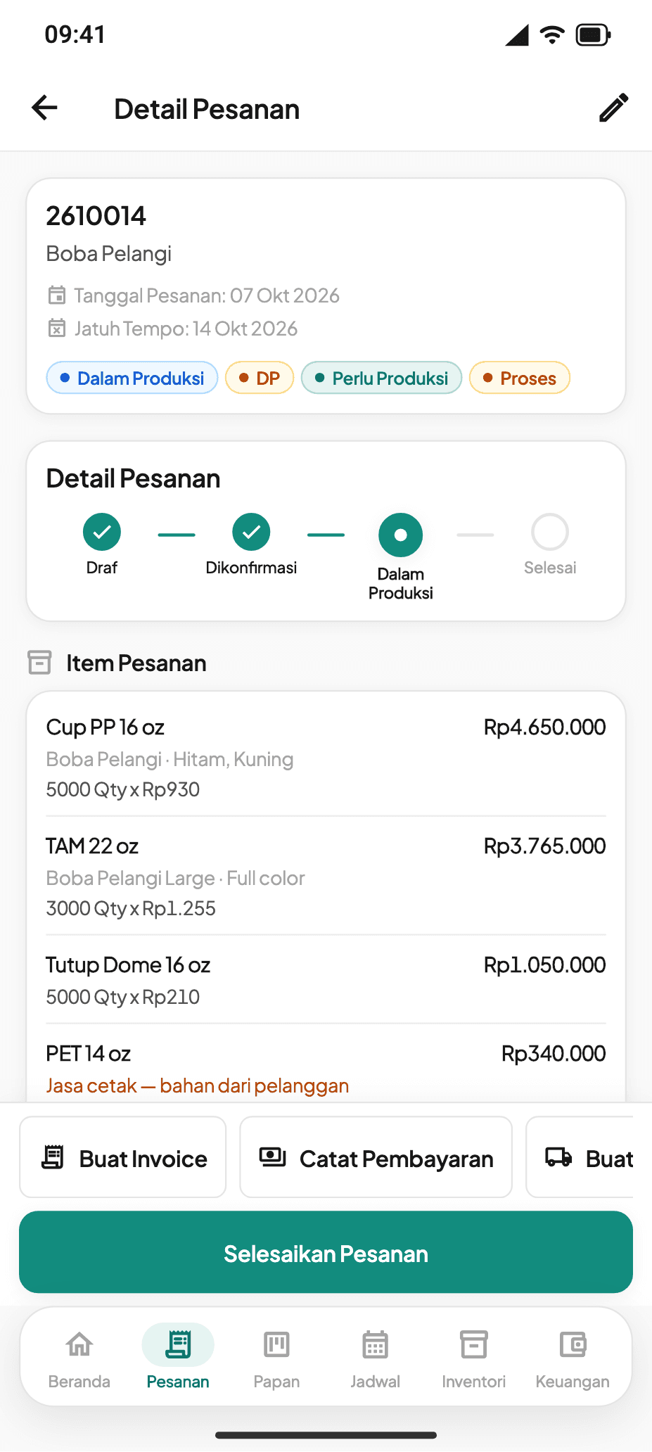 Bersama Jaya Cup — Detail pesanan