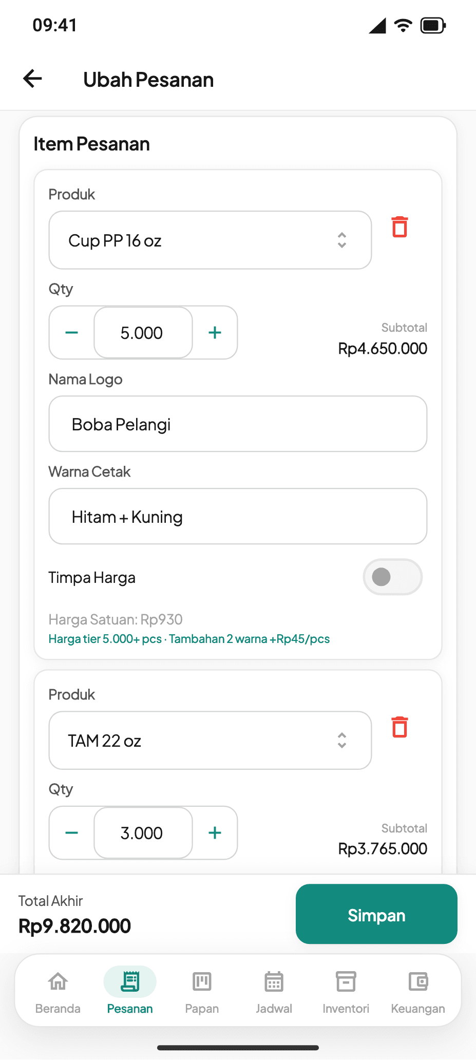 Bersama Jaya Cup — Item & warna cetak