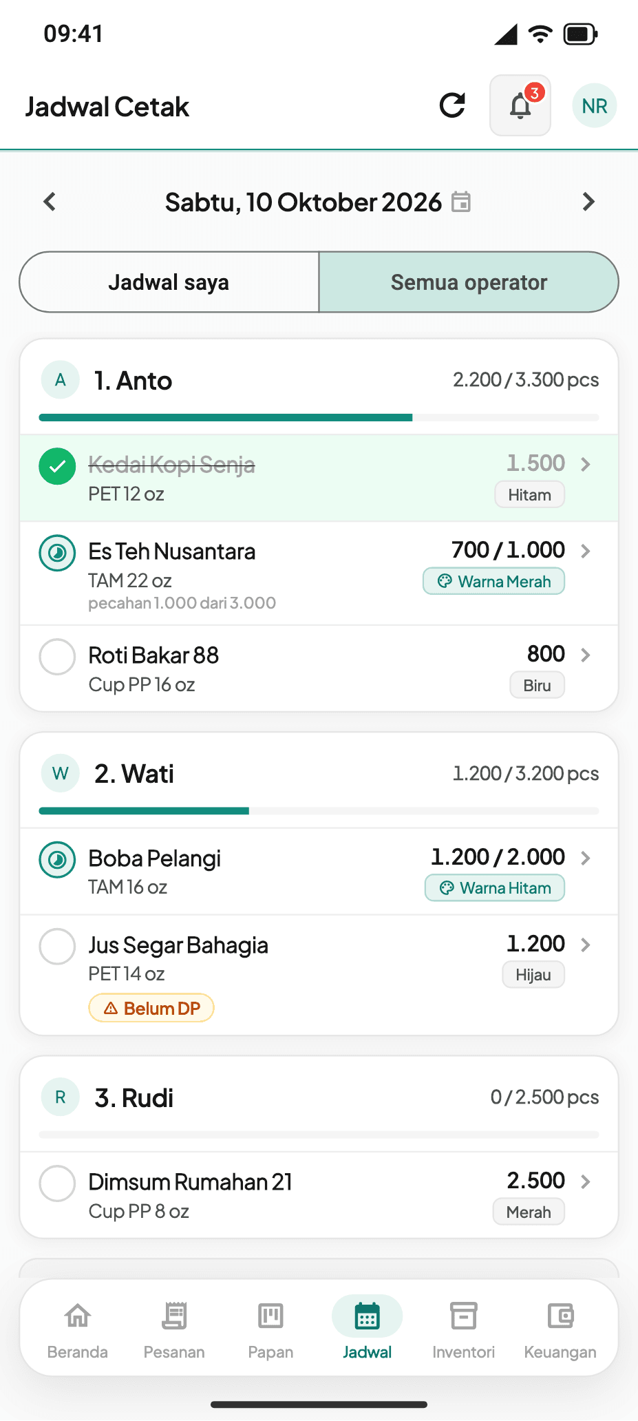 Bersama Jaya Cup — Jadwal cetak per operator